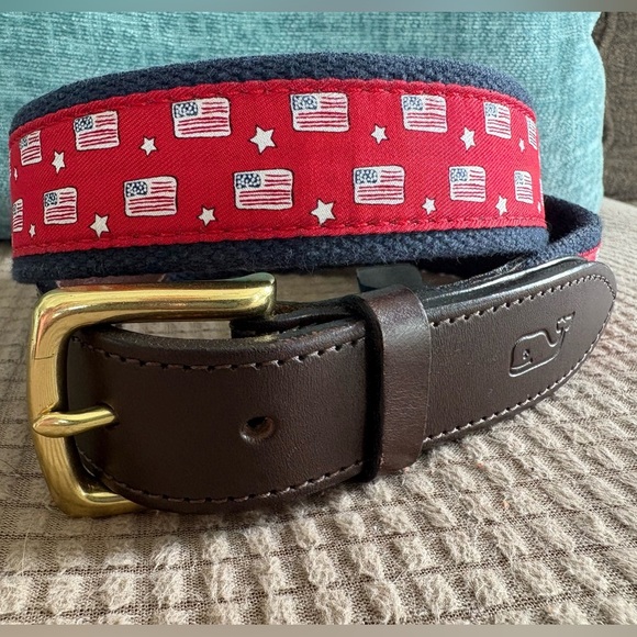 Vineyard Vines Patriotic American Flag Star Print Americana Canvas Belt 32 - Picture 3 of 12